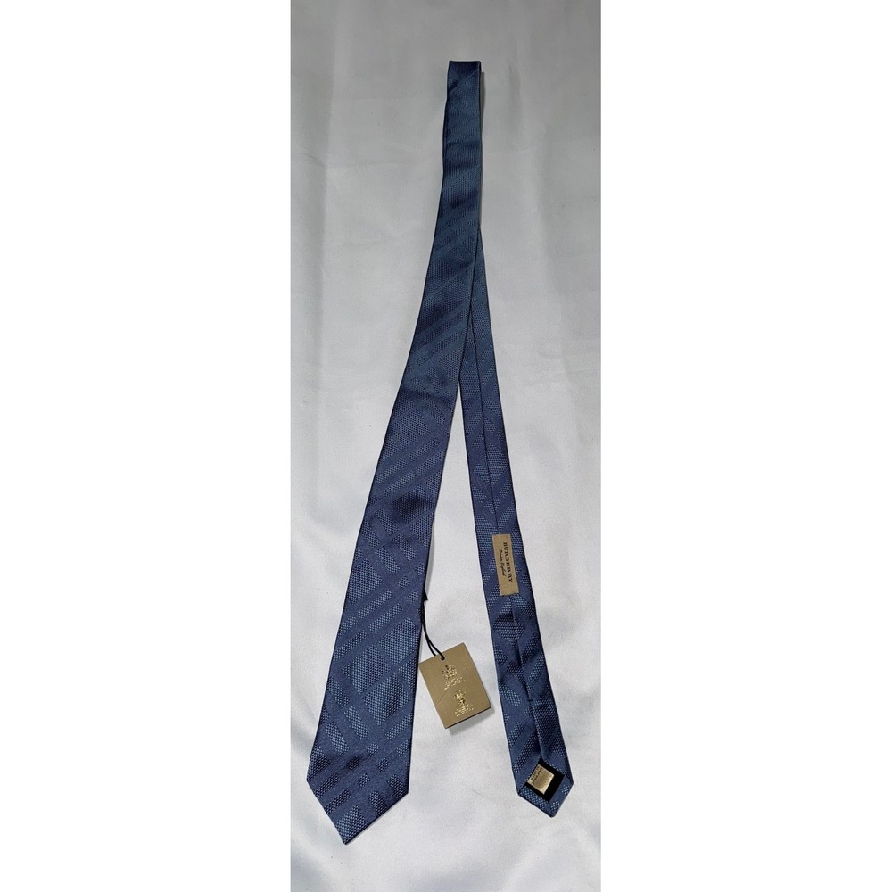 Burberry London England Slate Blue Textured Silk Jacquard Skinny Necktie NWT